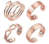 Fashtour 4PCS Copper for Women,99.99% Pure Copper Magnetic Thumb with Magnet,Lymphatic Jewelry Gifts for Womens(Vintage Floral & Heart Set) (Rose SET)