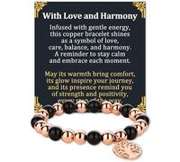 Fashtour Copper Beads Bracelet for Women and Men, Adjustable 99.99% Pure Copper Beads with 10mm Hematite Stones, Magnetic Beaded Jewelry Gift with Tree of Life Charm, 8 mm, Copper, no gemstone
