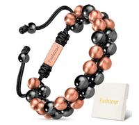 Fashtour Copper Hematite Bracelet for Men Women, Magnetic Bracelet with 8mm Solid Copper & Natural Hematite Beads, Adjustable Beaded Bracelet Jewelry Gift
