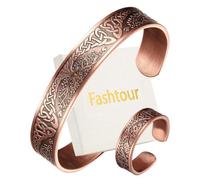 Fashtour Pure Copper Bracelet and Ring Set - Copper Bracelet for Men & Women - 100% Solid, Raw & Uncoated Handmade Hammered Tibetan Cuff Bangle（Tree of Life