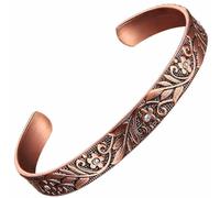 Fashtour Pure Copper Bracelet - Copper Bracelet for Men & Women - 100% Solid, Raw & Handmade Hammered Tibetan Cuff Bangle (Vintage Floral & Leaf)