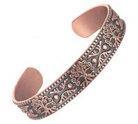 Fashtour Pure Copper Bracelet for Men & Women, 100% Solid, Raw Handmade Hammered Tibetan Cuff Bangle, Solid Copper Cuff with Vine-Inspired Tree Of Life Design Design