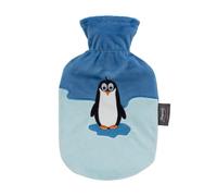 Fashy 0.8 Litre Hot Water Bottle with Pino Penguin Plush Cover - Blue