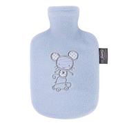 Fashy 0.8 Litre Hot Water Bottle with Animal Fleece Cover - Baby Blue