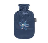 Fashy 2 Litre Hot Water Bottle with Floral Plush Cover - Navy