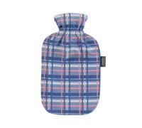 Fashy 2 Litre Hot Water Bottle with Tartan Plush Cover - Purple/Blue