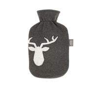 Fashy 2 Litre Hot Water Bottles with Reindeer Fleece Cover - Grey