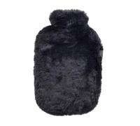 Fashy Hot Water Bottle with Super Soft Cover Made of Faux Fur Black 2L