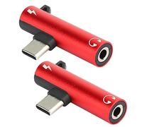 fasient1 TypeC to 3.5mm Headphone Audio Adapter 2 in 1 TypeC to 3.5mm Assist Audio Cable Right Angle Earphone Audio Aux Adaptor Headset Distributor Adapter for C-type Phones,Tablets, PC(Red)