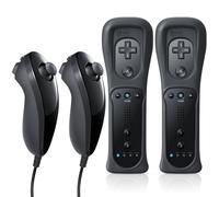 FASIGO Remote Controller with Nunchuck, Compatible with Nintendo Wii/Wii U, 2 Pack (Black)