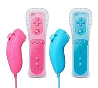 FASIGO Remote Controller with Nunchuck, Compatible with Nintendo Wii/Wii U, 2 Pack (Pink & Blue)