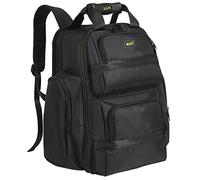 FASITE Tool Bag Backpack - Heavy Duty Professional Storage & Organizer for Contractor, Electrician, Plumber, HVAC, Large Front Flap Fit 13" -17" Laptops Notebook, Black
