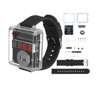 Fasizi DIY Clock Soldering Kit with 4-Digit Display, Soldering Projects with Transparent Housing kit for School, Students With battery (Black)