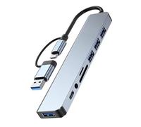 Fasizi Tybe C Hub 3.0 Adapter, 8 in 2 Multiport Docking Station with SD & TF Card Reader, USB 3.0 and USB 2.0 Ports, for PC/Laptops/Air/iMac/i-Pad and More Devices
