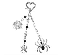 Fasizi Y2K Goth P-unk Black Pearl Keychain Pendant with Star, Spider & Cobweb Details