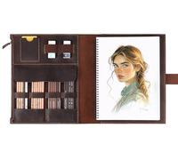 Fasjosma Leather Sketchbook Cover for A4/9"x12" sketch pads - Handmade Genuine Leather Artist Case with Pencil Holder & Zipper Pocket, Professional Drawing Supplies (D.Brown, 9"x12")