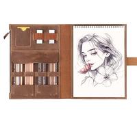 Fasjosma Leather Sketchbook Cover for A4/9"x12" Top Spiral Bound Sketch Pads - Handmade Genuine Leather Artist Case with Pencil Holder & Zipper Pocket, Professional Drawing Supplies(Brown, 9“ x 12 ")