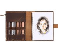 Fasjosma Leather Sketchbook Cover for A5/5.5"x8.5" sketch pads - Handmade Genuine Leather Artist Case with Pencil Holder & Zipper Pocket, Professional Drawing Supplies (Brown, 5.5"x8.5")