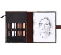 Fasjosma Leather Sketchbook Cover for A5/5.5"x8.5" sketch pads - Handmade Genuine Leather Artist Case with Pencil Holder & Zipper Pocket, Professional Drawing Supplies (D.Brown, 5.5"x8.5")