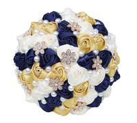 Fasksh Ivory Many Styles Wedding Bouquet Rhinestone Bride and Bridesmaid Hand Flowers Handmade Bridal Bouquet Wedding Party Decoration (Color : Navy blue light gold)