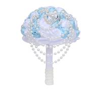 Fasksh Wedding Bride Bouquet Bridesmaid Rose Posy Flowers Round Artificial Luxurious Silk Bouquet Crystal Pearl Wedding Supplies (Color : Light blue pure white 18CM)