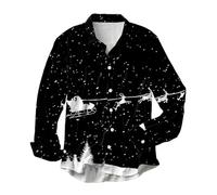 FASLOLSDP Christmas Shirt Men's Long Sleeve Shirt Festive Prints Button Down Collar Made of Pure Cotton for Parties Events Comfortable Breathable Easy Care Fashionable Design, black, L
