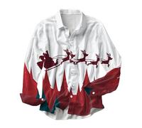 FASLOLSDP Christmas Shirt Men's Long Sleeve Shirt Festive Prints Button Down Collar Made of Pure Cotton for Parties Events Comfortable Breathable Easy Care Fashionable Design, White, XL