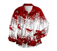 FASLOLSDP Christmas Shirt Men's Long Sleeve Shirt Festive Prints Button Down Collar Made of Pure Cotton for Parties Events Comfortable Breathable Easy Care Fashionable Design, Wine Red, 3XL