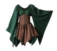 FASLOLSDP Medieval costume with flared sleeves, Renaissance corset for Celtic festivals, Victorian design made of linen cotton, for medieval markets and Halloween events