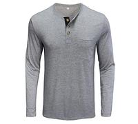 FASLOLSDP Men's Long Sleeve Top Plain with Button Placket, Round Neck and Pockets, Lightweight, Breathable, for Leisure, Everyday Wear as an Undershirt or Solo, Comfortable, Easy Care, gray, M