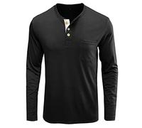 FASLOLSDP Men's Long Sleeve Top Plain with Button Placket, Round Neck and Pockets, Lightweight, Breathable, for Leisure, Everyday Wear as an Undershirt or Solo, Comfortable, Easy Care, black, L