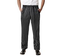 FASLOLSDP Men's Striped Bakers Trousers Chef Work Trousers with Pocket Chef Trousers Hotel Kitchen Elastic Waist Work Trousers Chef Trousers for Men Chef Trousers for Chef, White, 4XL