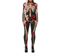 FASLOLSDP Women's 3D Digital Printed Cos Costume Long Sleeve Skinny Jumpsuit Long Sleeve Snake Bodysuit Romper Cosplay Skull Skeleton One-Piece Halloween Costume Women