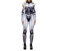 FASLOLSDP Women's 3D Digital Printed Cos Costume Long Sleeve Skinny Jumpsuit Long Sleeve Snake Bodysuit Romper Cosplay Skull Skeleton One-Piece Halloween Costume Women