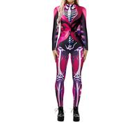 FASLOLSDP Women's 3D Digital Printed Cos Costume Long Sleeve Skinny Jumpsuit Long Sleeve Snake Bodysuit Romper Cosplay Skull Skeleton One-Piece Halloween Costume Women