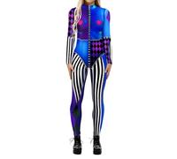FASLOLSDP Women's 3D Digital Printed Cos Costume Long Sleeve Skinny Jumpsuit Long Sleeve Snake Bodysuit Romper Cosplay Skull Skeleton One-Piece Halloween Costume Women