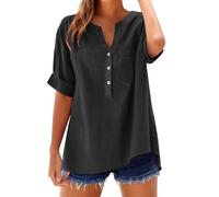 FASLOLSDP Women's Blouse Plain Stand-Up Collar Button Placket 3/4 Sleeve Pockets Leisure Summer Tops Cotton Fit with Details S-5XL Pink, Light Pink, Purple, Light Purple, Blue, black, 3XL