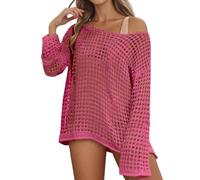 FASLOLSDP Women's Crochet Top Boho Blouse Y2K Short Sleeve Cover Up with Hollow Out Knit Summer Beach Wear for Holiday, Festival, Pool Party and Beach Walks, Rd22, S