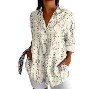 FASLOLSDP Women's Linen Blouse Long Sleeve Print Turn-Down Collar Casual Summer Leisure Open Medium Length Fit Cotton for Warm Days Beach Holiday Casual Women's Shirt Blouse, khaki, XXL
