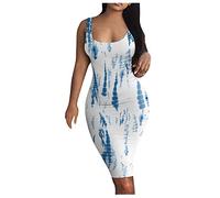 FASLOLSDP Womens Petite Maxi Dresses Tank Party Sleeveless Mini Midi Dresses Club Dress Tie-dye Dress Women's Women's Dress High Low Dress for Women Blue