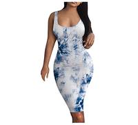 FASLOLSDP Womens Petite Maxi Dresses Tank Party Sleeveless Mini Midi Dresses Club Dress Tie-dye Dress Women's Women's Dress High Low Dress for Women Dark Blue