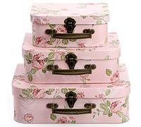 Fasmov 3 Pack Paperboard Suitcases Storage Box Decorative Storage Boxes Storage Gift Boxes With Lids for Photo Storage Home Decoration, Wedding, Birthday, Anniversary, Pink