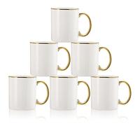 Fasmov 6 Pack Coffee Mugs, 11oz Ceramic Mug set Ceramic Cups for Coffee, latte, Cappuccino, Tea, Cocoa, Cereal, Hot Chocolate, Dishwasher Safe, White/Gold