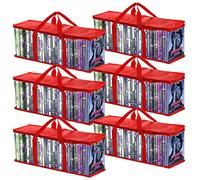 Fasmov 6 Pack DVD Storage Bags, Red, Holds up to 240 DVDs (40 Each Bag), Water Resistant, PVC, Polyester, DVD Storage Cases, Media Storage, 55.8 x 15.8 x 21.2 cm