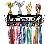 Fasmov Medal Hanger Display with Trophy Shelf, 16" Medal Holder Awards Trophy Display Trophy Shelf with 21 Hooks,Wall Mount Heavy Duty Award Hanger Rack for Running Race Wrestling Medals, Black