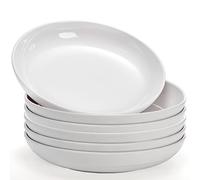 Fasmov Melamine Pasta Bowls, 6 Pack 10 inches 47 Oz Large Salad Serving Bowls, Shallow Salad Bowls, Plastic Dinner Deep Plates, Dishwasher Safe, White
