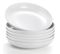 Fasmov Melamine Pasta Bowls, 6 Pack 8 inches 20 Oz Large Salad Serving Bowls, Shallow Salad Bowls, Plastic Dinner Deep Plates, Dishwasher Safe, White