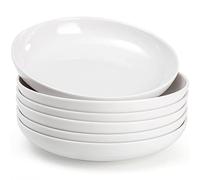 Fasmov Melamine Pasta Bowls, 6 Pack 9 inches 30 Oz Large Salad Serving Bowls, Shallow Salad Bowls, Plastic Dinner Deep Plates, Dishwasher Safe, White