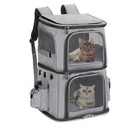 FASNATI Double-Compartment Pet Carrier Backpack for 2 Cats, Grey | Max 6kg per Compartment, 2-in-1 Design with Removable Divider, 2 Safety Leashes, Foldable