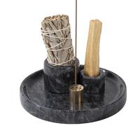 FasolaHome 4 in 1 Marble Incense Holder, Natural Marble Incense Burner for Meditation, 9 Incense Holes Suitable for Most Incense Types (Black)
